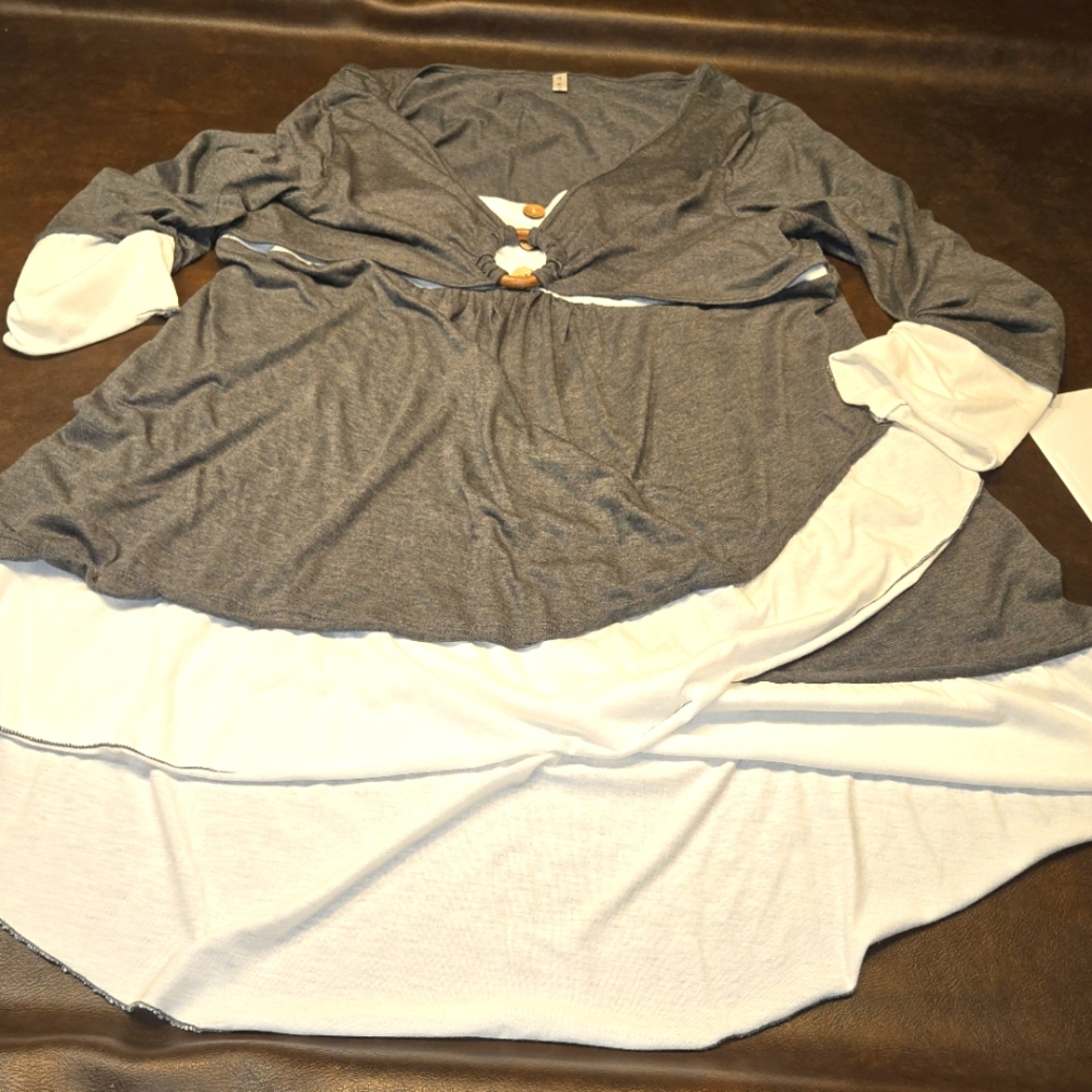 Rosegal Long Sleeve Tunic Top - Gray & white